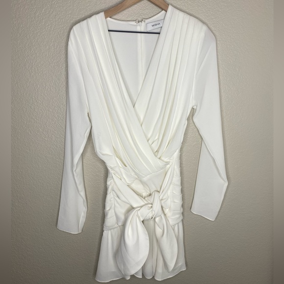 MISHA COLLECTION Amelie White Wrap Mini Dress / Bridal, Event / Size 6 Medium - Picture 4 of 7